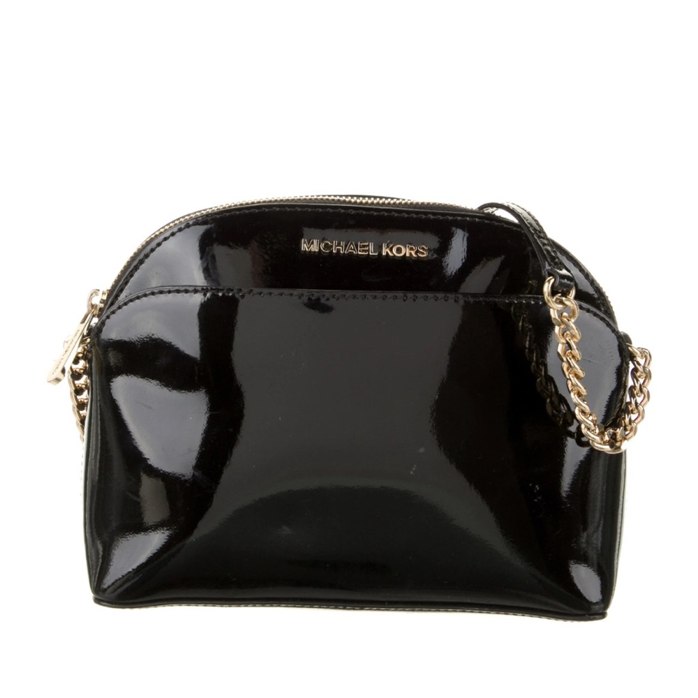 MICHAEL KORS JET SET EMMY MEDIUM DOME PATENT BLACK LEATHER CROSSBODY BAG